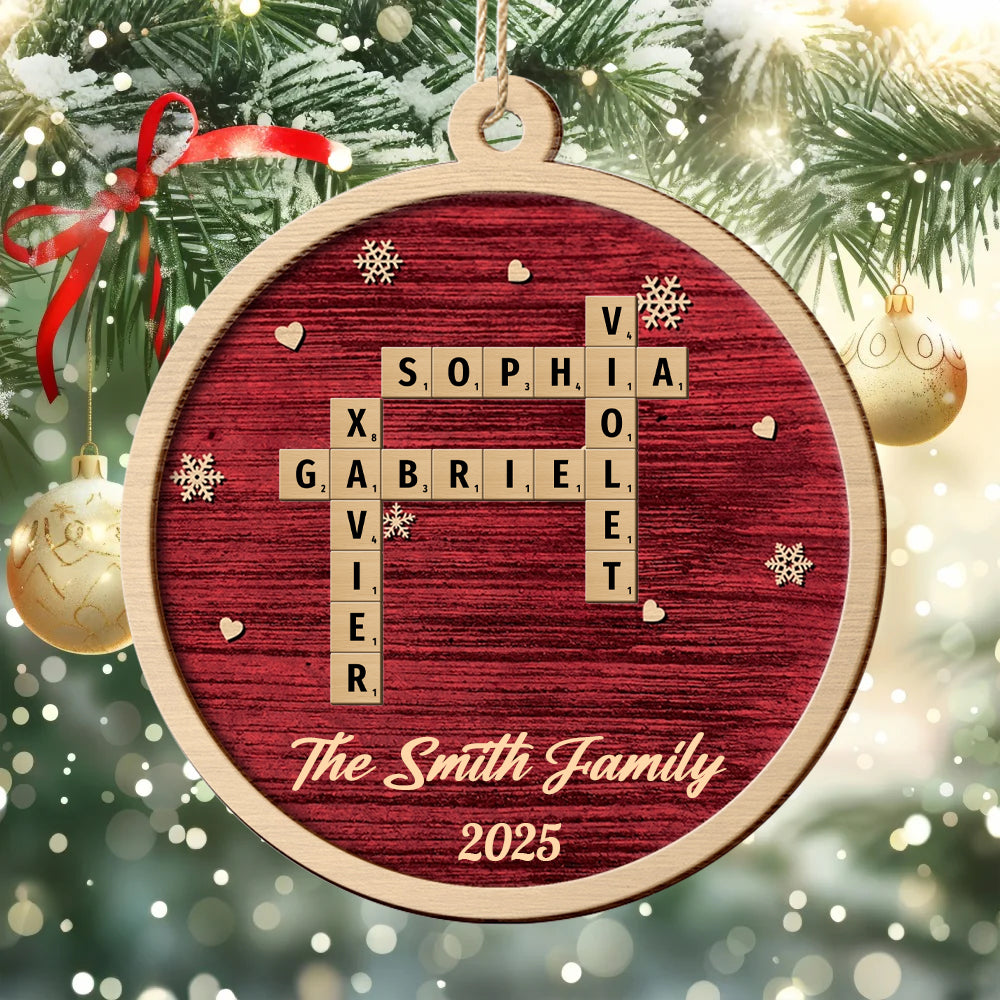 Crossword Christmas Family Name - Personalized 2-Layered Wooden Ornament